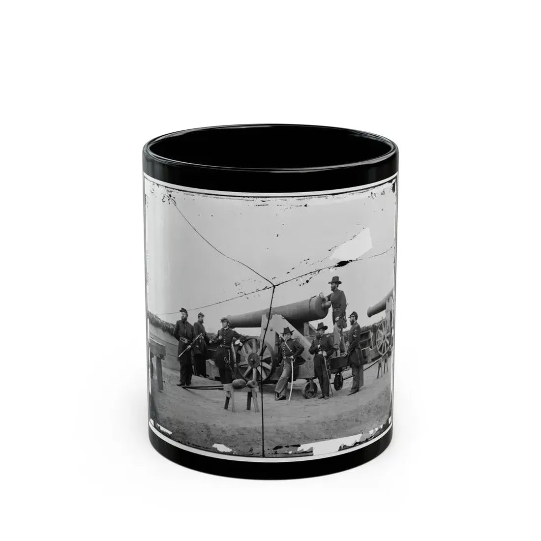 Washington, D.C., Vicinity. Seven Officers By A Big Gun In A Fort (U.S. Civil War) Black Coffee Mug 11oz - Go Mug Yourself