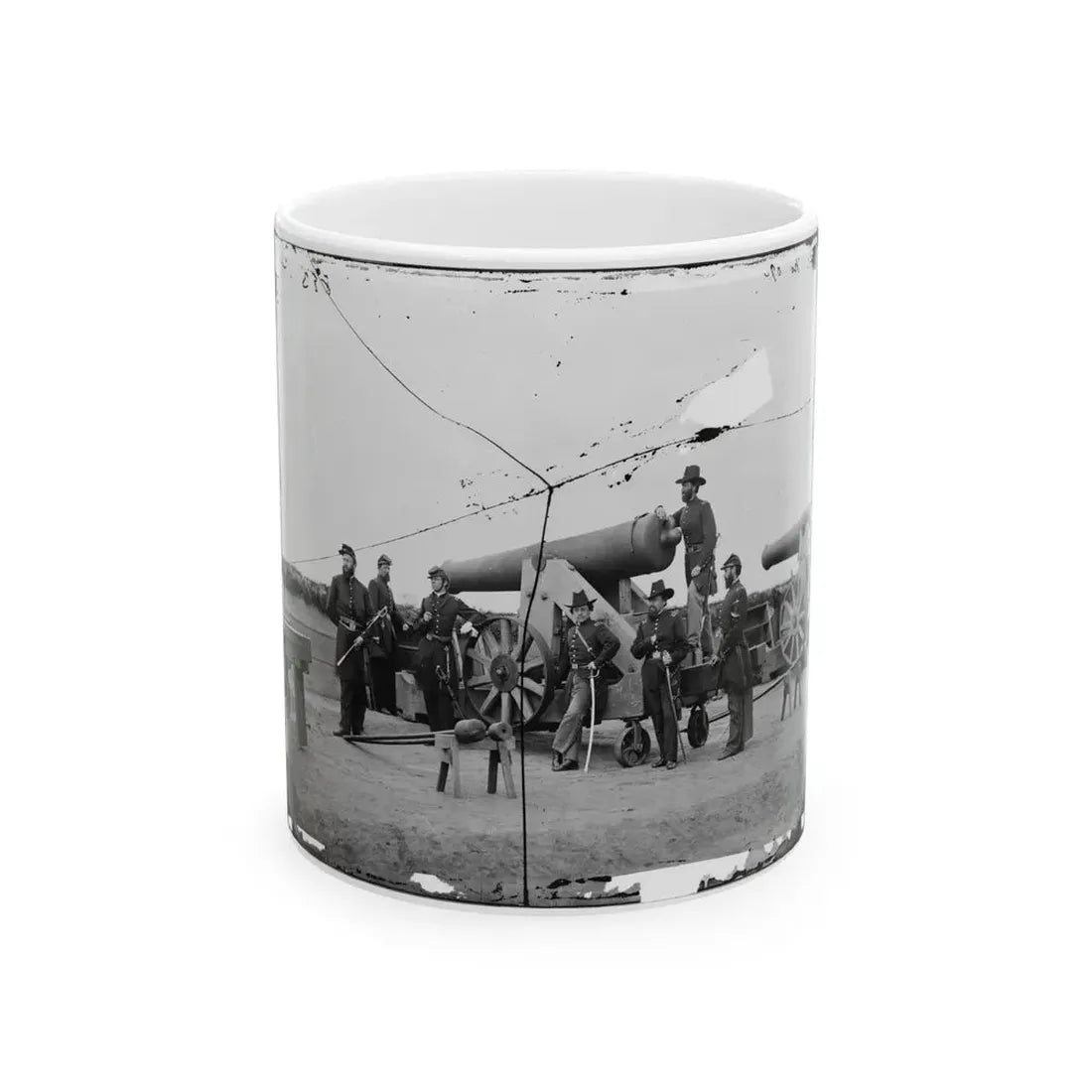Washington, D.C., Vicinity. Seven Officers By A Big Gun In A Fort (U.S. Civil War) White Coffee Mug 11oz - Go Mug Yourself
