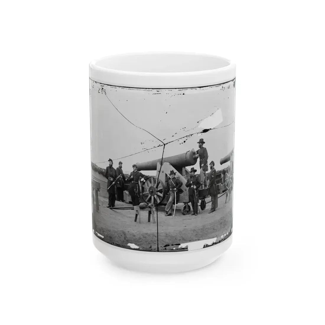 Washington, D.C., Vicinity. Seven Officers By A Big Gun In A Fort (U.S. Civil War) White Coffee Mug 15oz - Go Mug Yourself