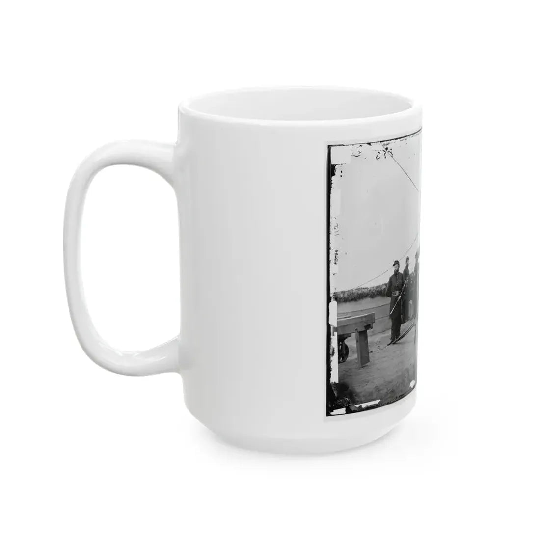 Washington, D.C., Vicinity. Seven Officers By A Big Gun In A Fort (U.S. Civil War) White Coffee Mug - Go Mug Yourself