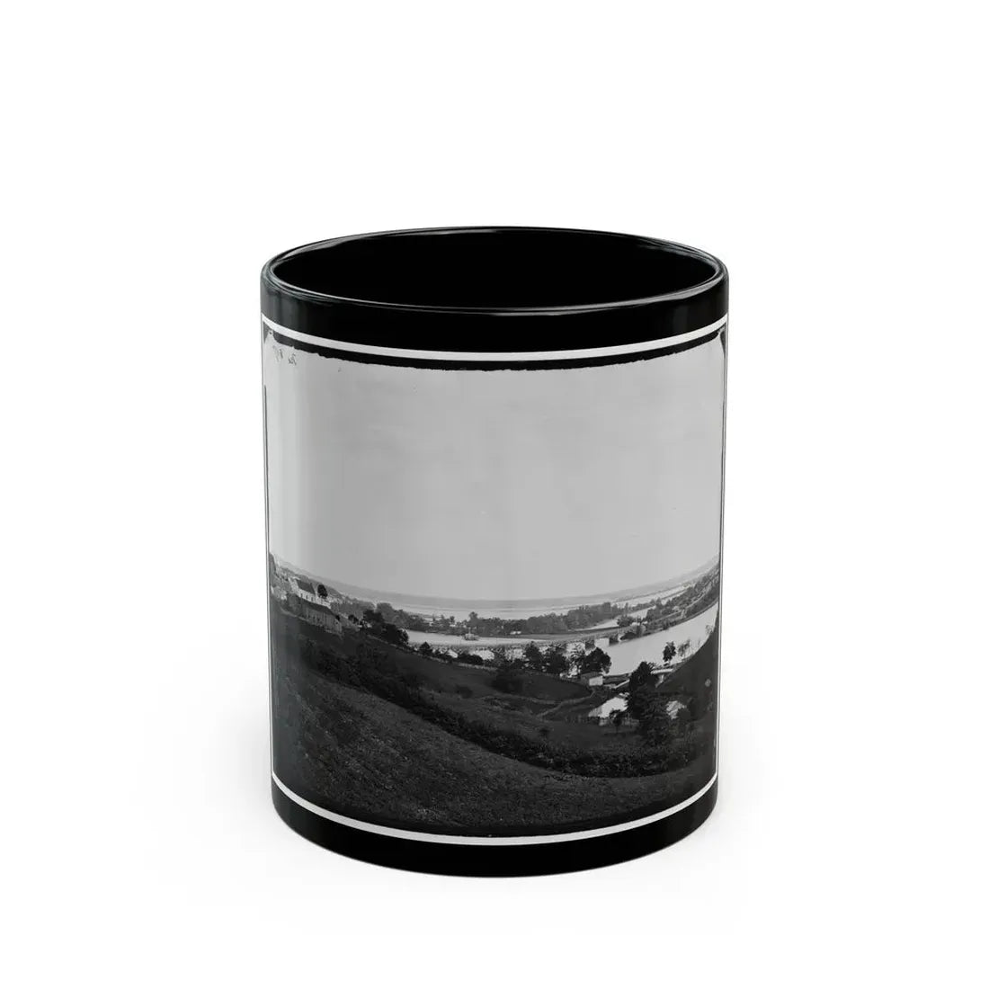Washington, D.C. View From Georgetown Heights, With Aqueduct Bridge And Mason's Island (U.S. Civil War) Black Coffee Mug 11oz - Go Mug Yourself