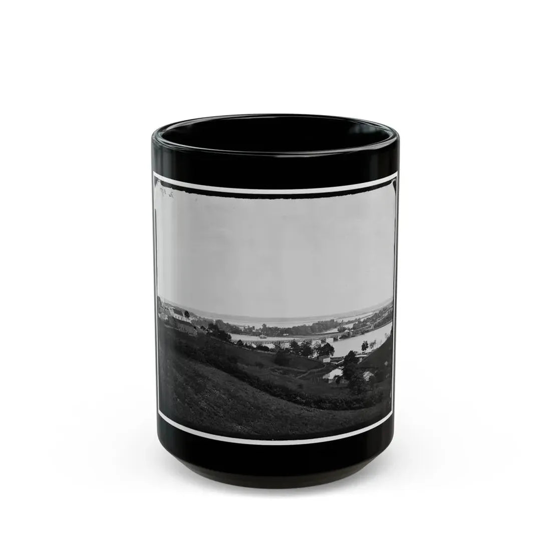 Washington, D.C. View From Georgetown Heights, With Aqueduct Bridge And Mason's Island (U.S. Civil War) Black Coffee Mug 15oz - Go Mug Yourself