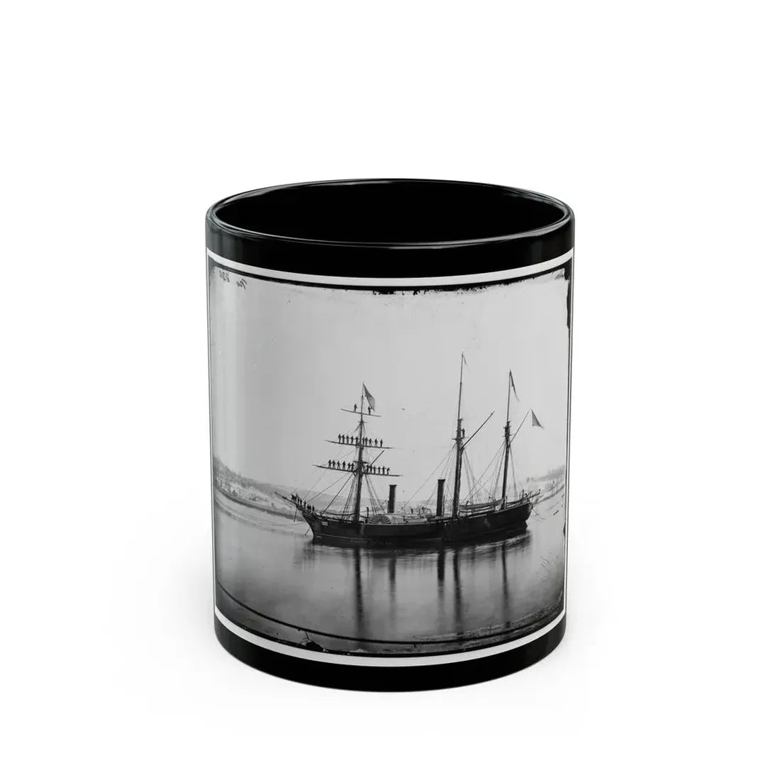 Washington, District Of Columbia. Brazilian Steam Frigate At Navy Yard. Yards Manned On The Occasion Of The President's Visit (U.S. Civil War) Black Coffee Mug 11oz - Go Mug Yourself