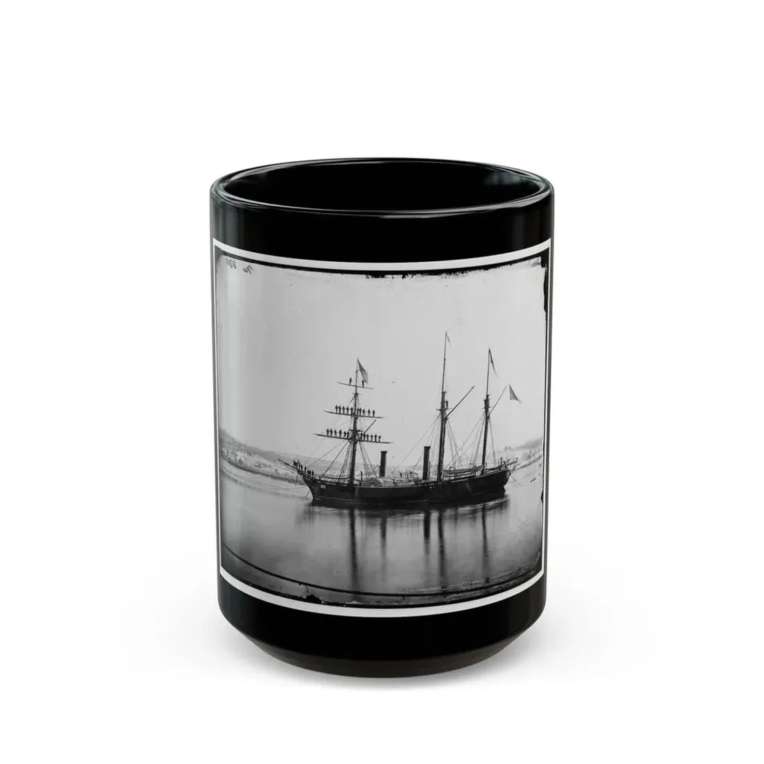 Washington, District Of Columbia. Brazilian Steam Frigate At Navy Yard. Yards Manned On The Occasion Of The President's Visit (U.S. Civil War) Black Coffee Mug 15oz - Go Mug Yourself