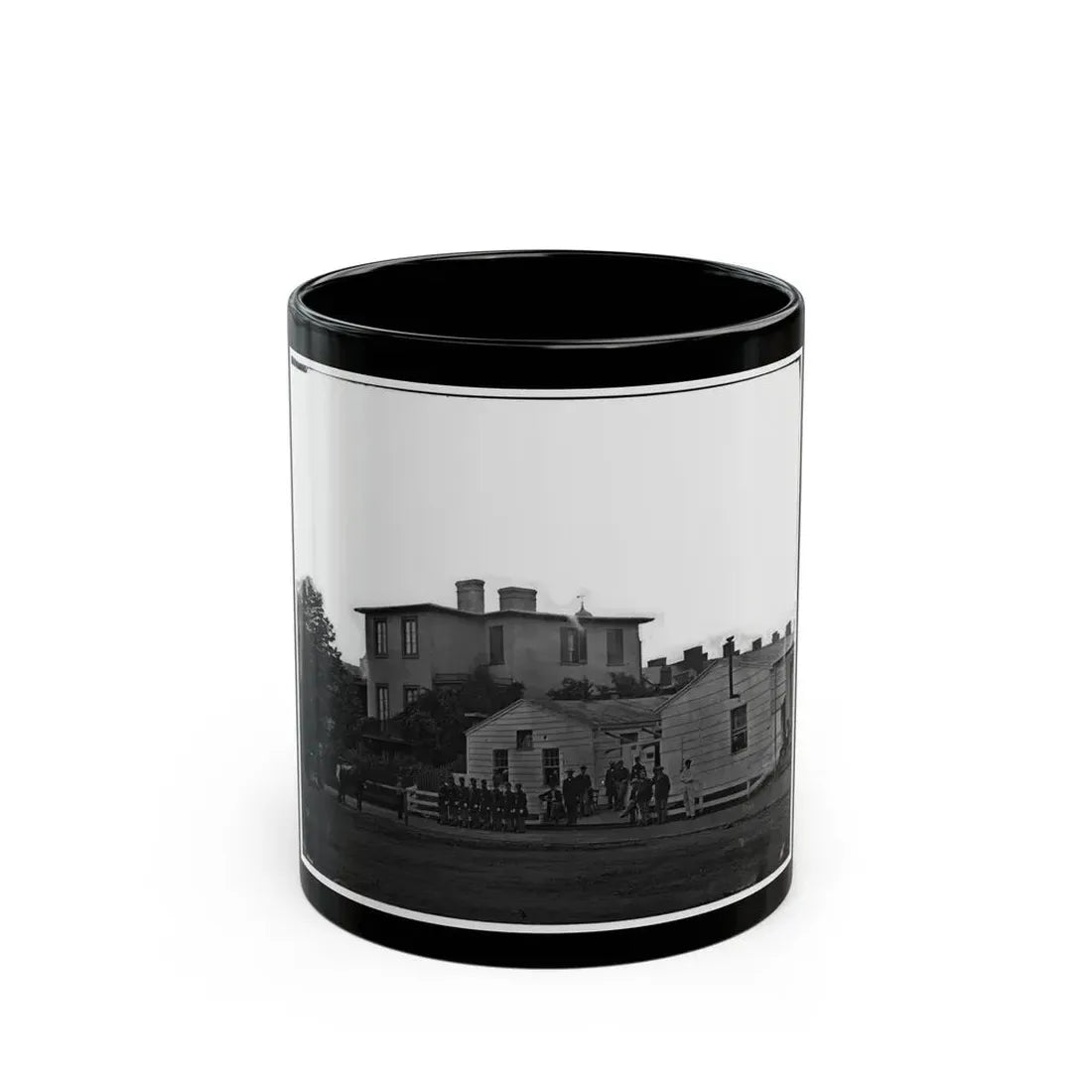 Washington, District Of Columbia. Eight Soldiers In Formation In Front Of Temporary Buildings (U.S. Civil War) Black Coffee Mug 11oz - Go Mug Yourself