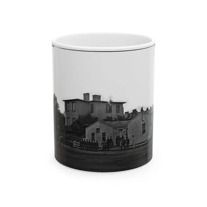 Washington, District Of Columbia. Eight Soldiers In Formation In Front Of Temporary Buildings (U.S. Civil War) White Coffee Mug-11oz-Go Mug Yourself