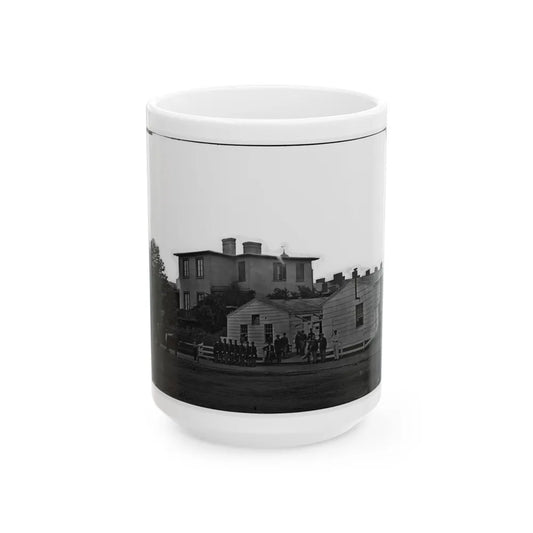 Washington, District Of Columbia. Eight Soldiers In Formation In Front Of Temporary Buildings (U.S. Civil War) White Coffee Mug-15oz-Go Mug Yourself