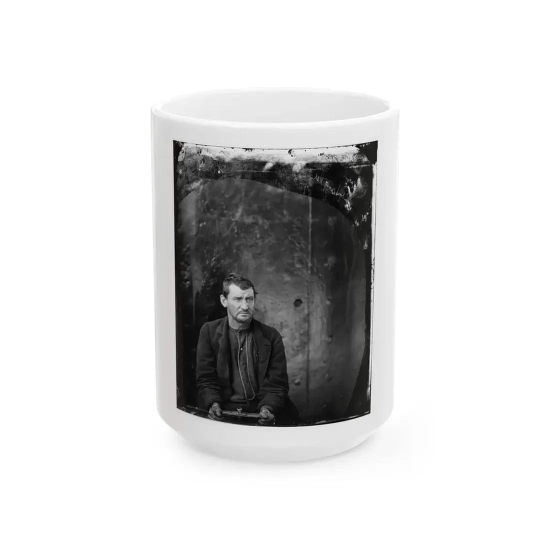 Washington Navy Yard, D.C. Edman Spangler, A  Conspirator,  Manacled (U.S. Civil War) White Coffee Mug 15oz - Go Mug Yourself