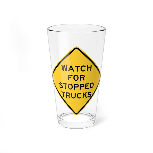 WATCH FOR STOPPED TRUCKS MUTCD-IL W5-I100 (Illinois) (Road Sign) Pint Glass 16oz 16oz - Go Mug Yourself