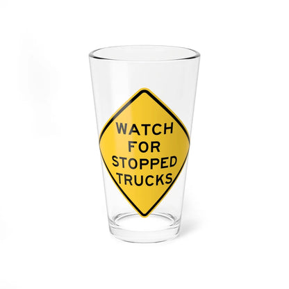 WATCH FOR STOPPED TRUCKS MUTCD-IL W5-I100 (Illinois) (Road Sign) Pint Glss 16oz 16oz - Go Mug Yourself