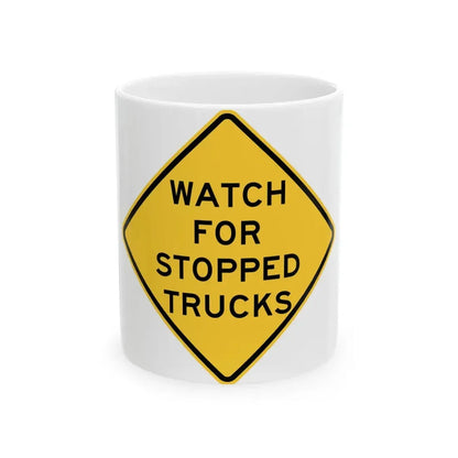 WATCH FOR STOPPED TRUCKS MUTCD-IL W5-I100 (Illinois) (Road Sign) White Coffee Mug 11oz - Go Mug Yourself