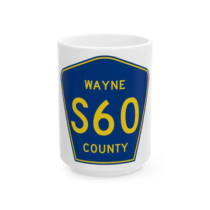 Wayne County Route S60 IA (Iowa) (Road Sign) White Coffee Mug 15oz - Go Mug Yourself