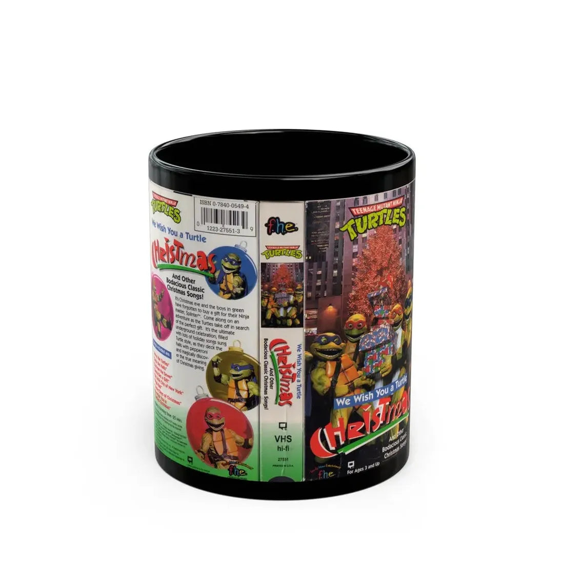 WE WISH YOU A TURTLE CHRISTMAS (VHS COVER) - Black Coffee Mug 11oz - Go Mug Yourself