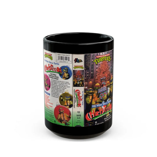 WE WISH YOU A TURTLE CHRISTMAS (VHS COVER) - Black Coffee Mug-15oz-Go Mug Yourself