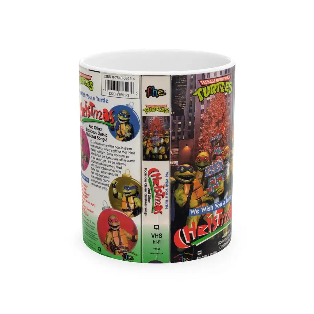 WE WISH YOU A TURTLE CHRISTMAS (VHS COVER) - White Coffee Mug 11oz - Go Mug Yourself