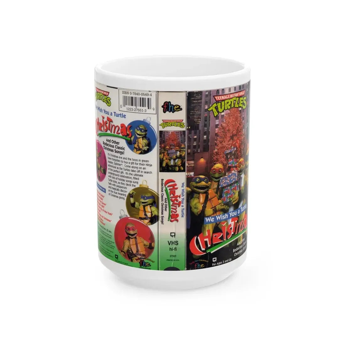 WE WISH YOU A TURTLE CHRISTMAS (VHS COVER) - White Coffee Mug 15oz - Go Mug Yourself