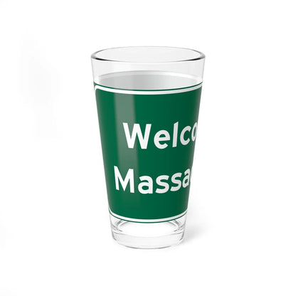 Welcome to Massachusetts text-only road sign c. October 1981 (Massachusetts) (Road Sign) Pint Glss 16oz - Go Mug Yourself