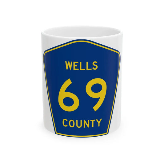 Wells County Route 69 ND (North Dakota) (Road Sign) White Coffee Mug 11oz - Go Mug Yourself
