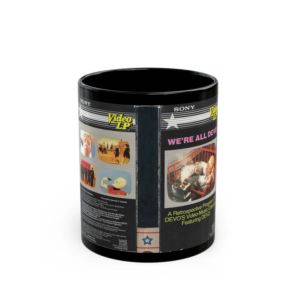 WERE ALL DEVO (VHS COVER) - Black Coffee Mug-11oz-Go Mug Yourself