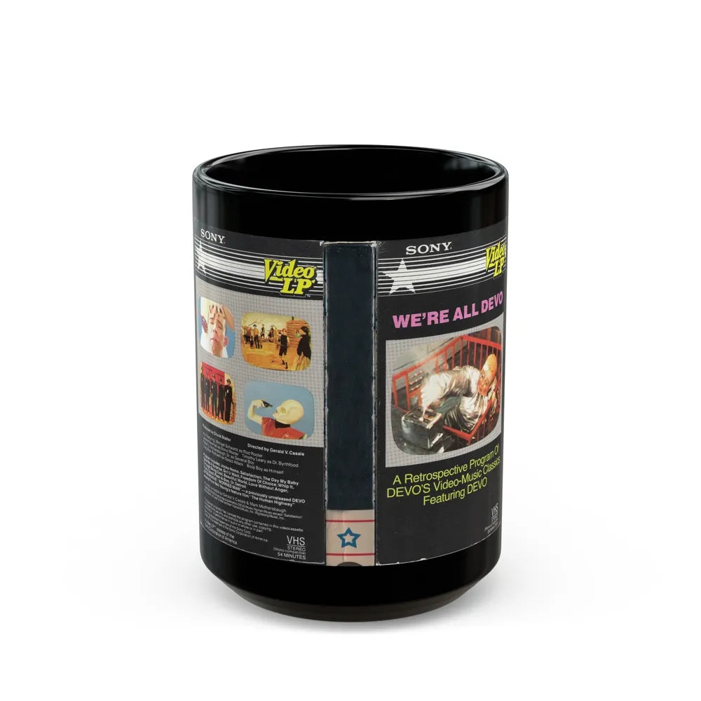 WERE ALL DEVO (VHS COVER) - Black Coffee Mug-15oz-Go Mug Yourself