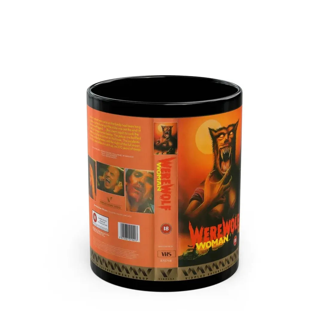 WEREWOLF WOMAN VIDPLEX ENTERTAINMENT GROUP (VHS COVER) - Black Coffee Mug 11oz - Go Mug Yourself