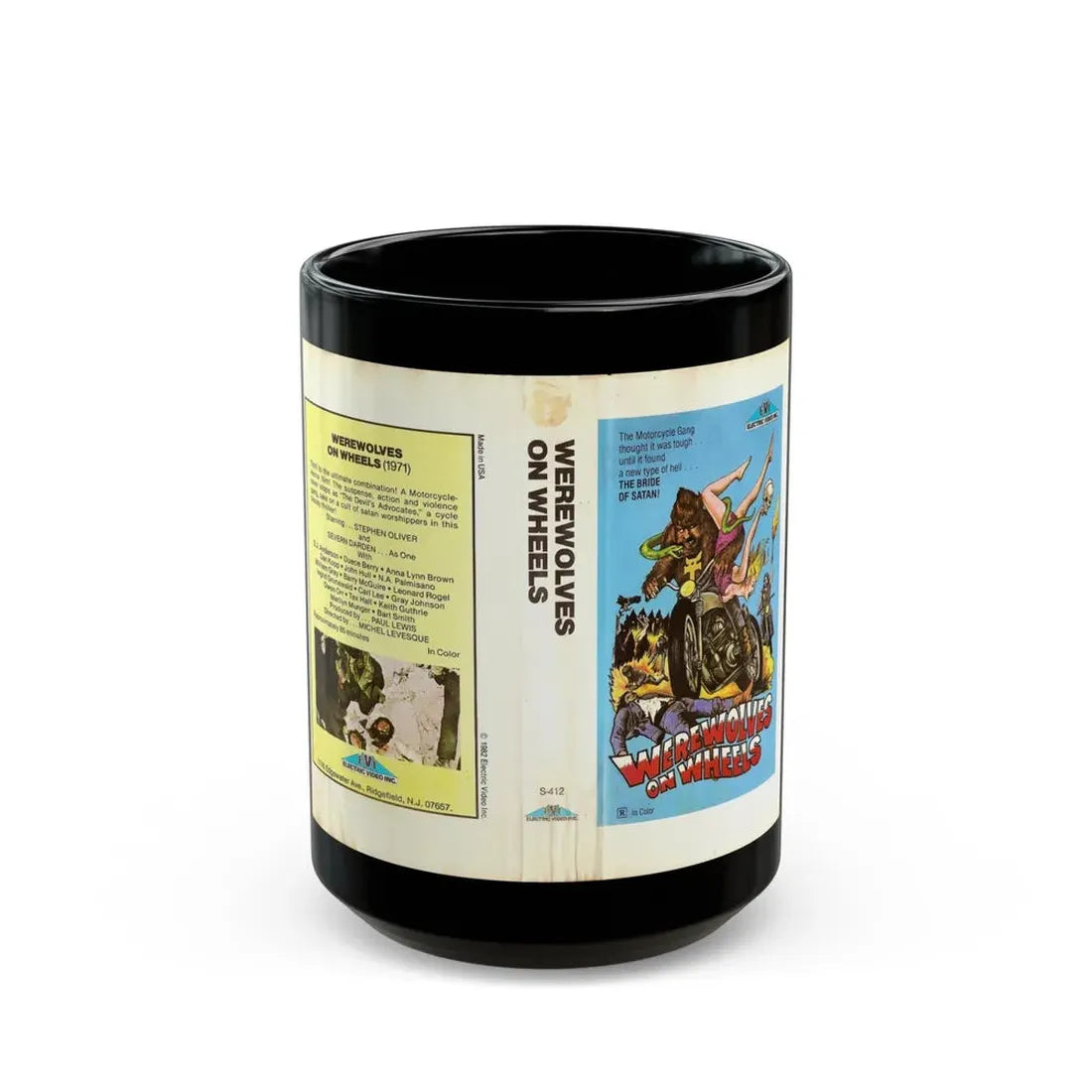 WEREWOLVES ON WHEELS EVI ELECTRIC VIDEO INC (VHS COVER) - Black Coffee Mug 15oz - Go Mug Yourself