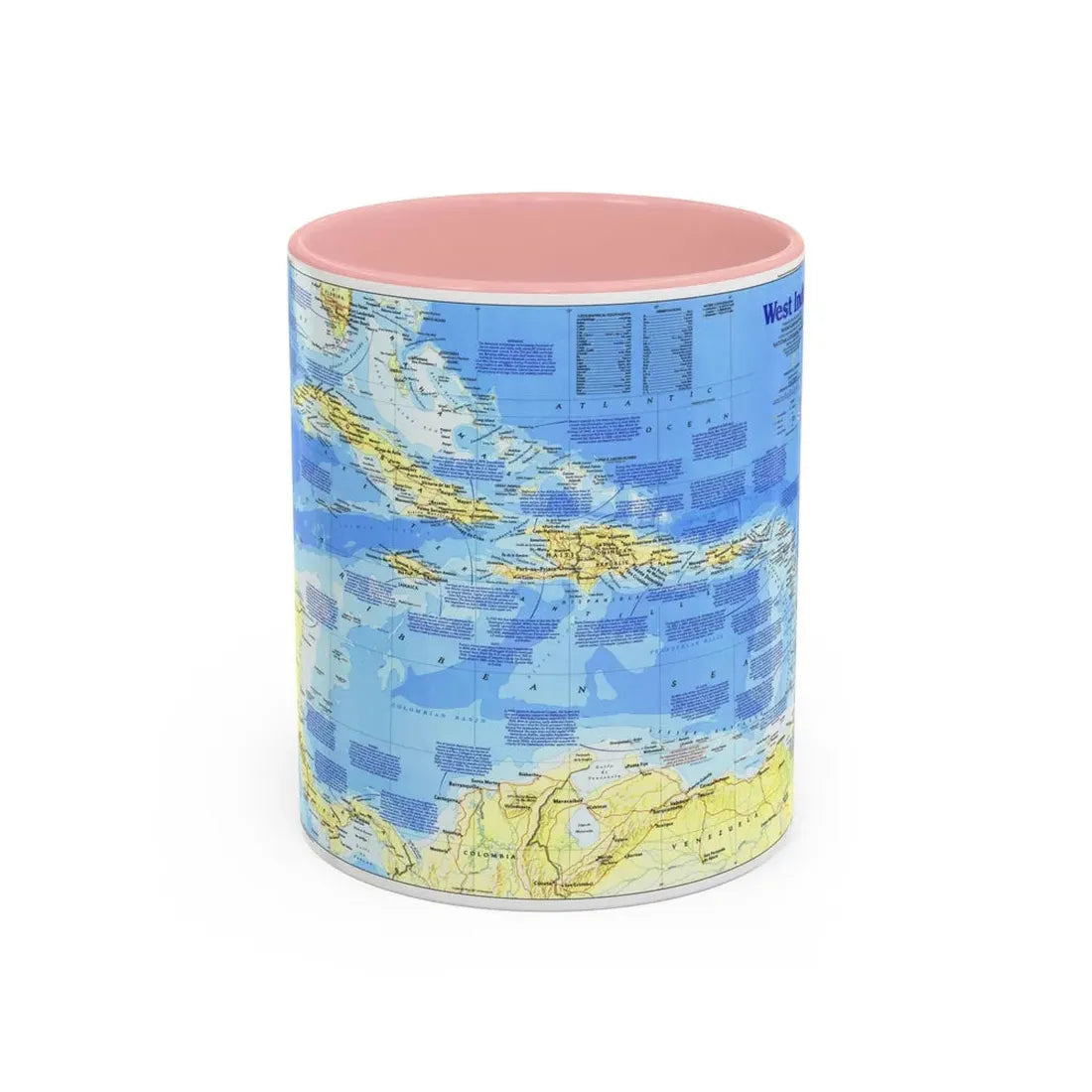West Indies 1 (1987) (Map) Accent Coffee Mug 11oz Pink - Go Mug Yourself