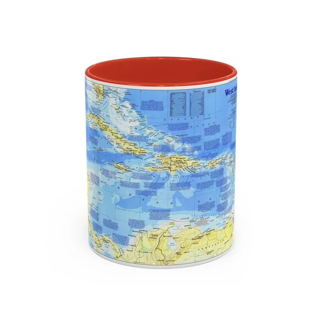West Indies 1 (1987) (Map) Accent Coffee Mug 11oz Red - Go Mug Yourself