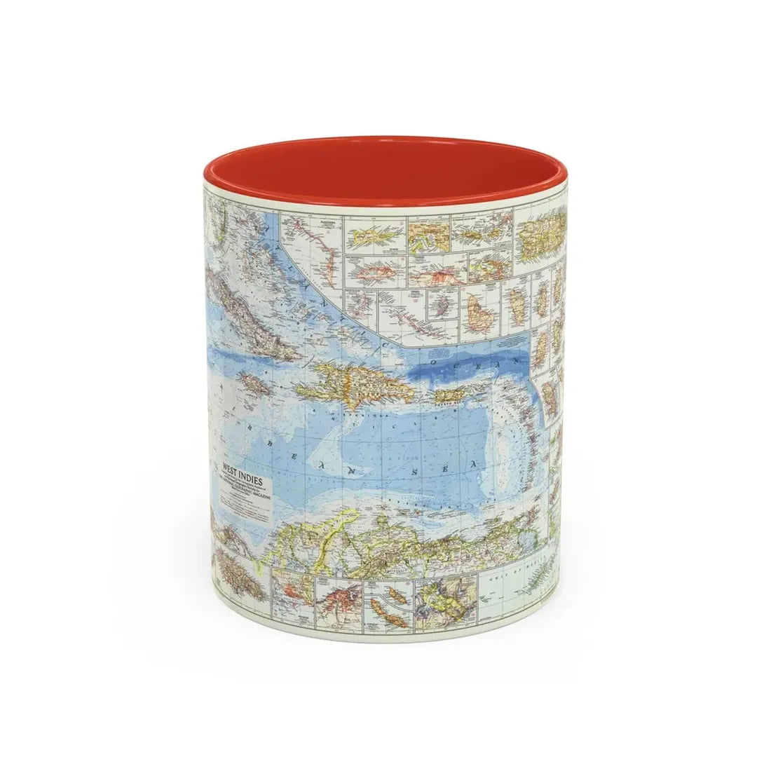 West Indies (1954) (Map) Accent Coffee Mug 11oz Red - Go Mug Yourself