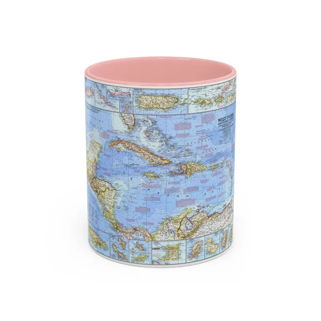 West Indies & Central America (1970) (Map) Accent Coffee Mug 11oz Pink - Go Mug Yourself