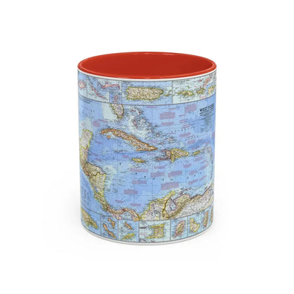 West Indies & Central America (1970) (Map) Accent Coffee Mug 11oz Red - Go Mug Yourself