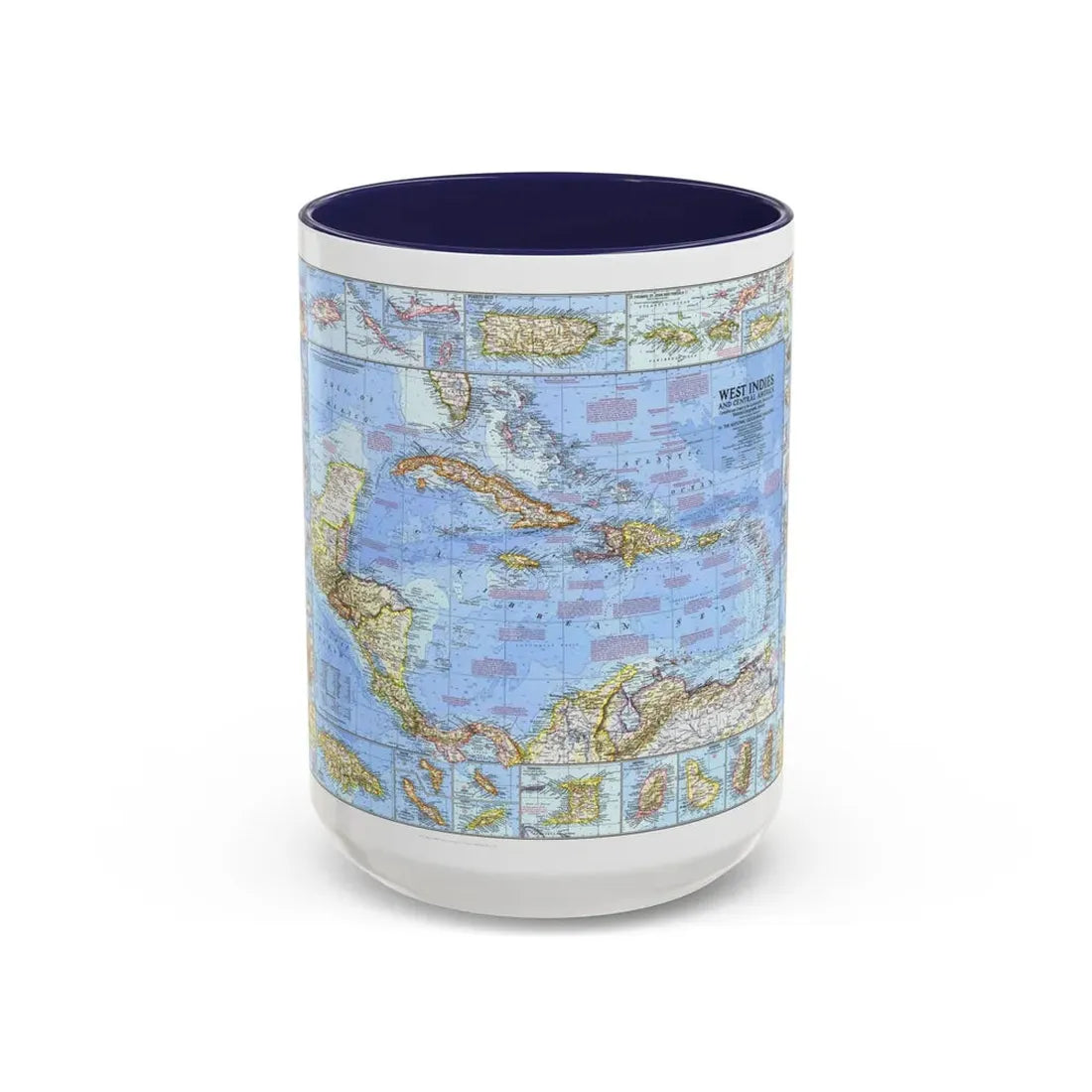 West Indies & Central America (1970) (Map) Accent Coffee Mug 15oz Navy - Go Mug Yourself