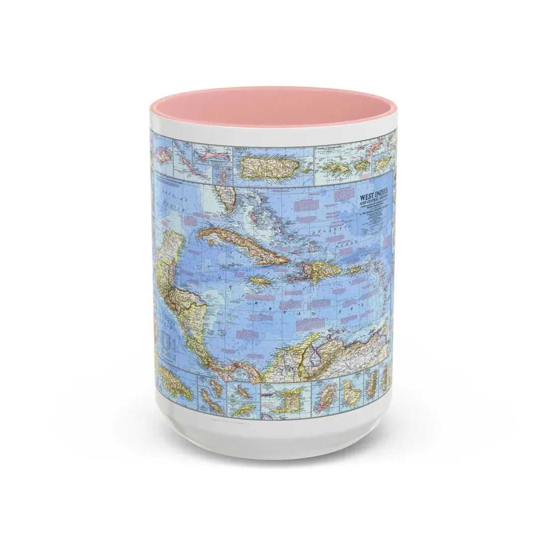 West Indies & Central America (1970) (Map) Accent Coffee Mug 15oz Pink - Go Mug Yourself