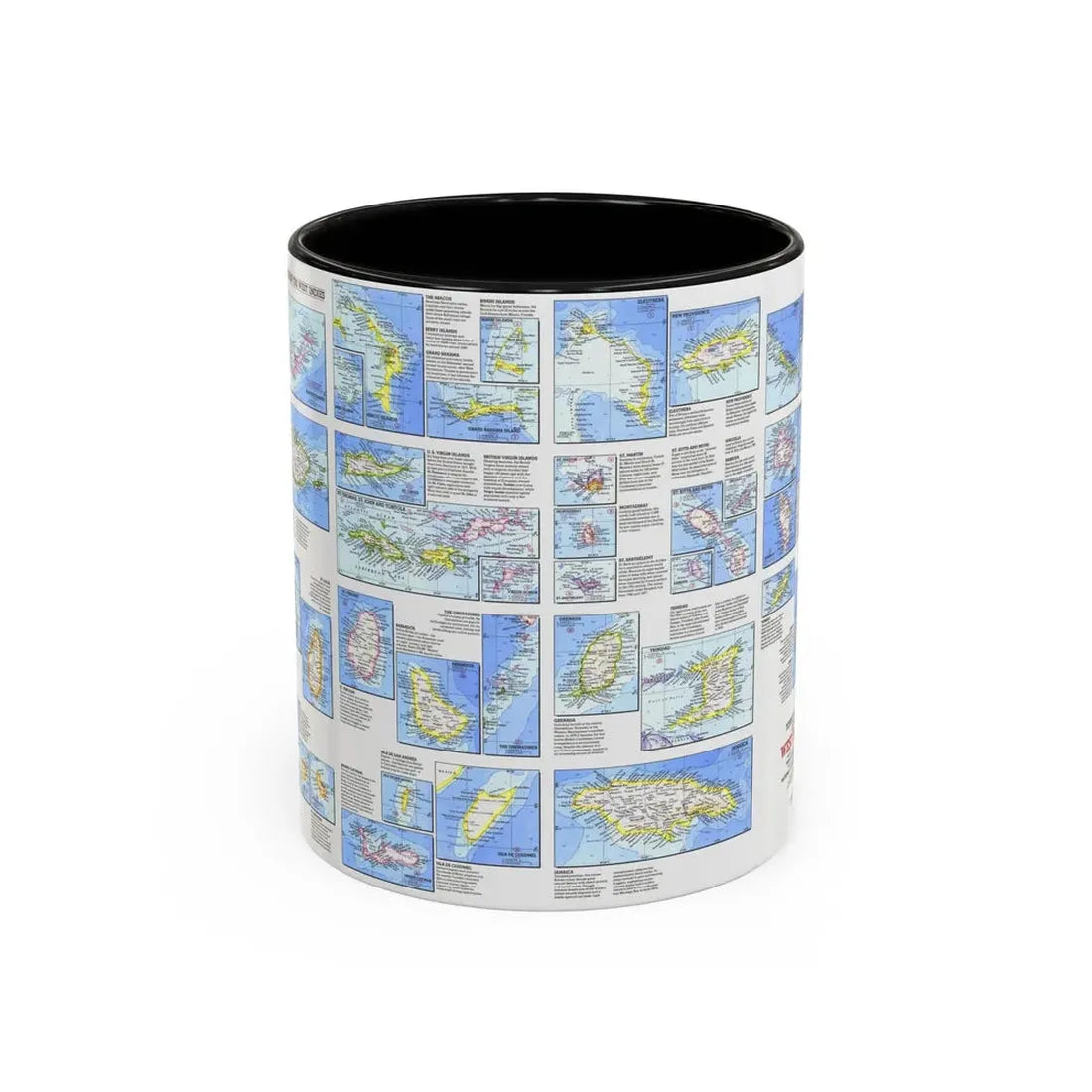 West Indies - Tourist Islands (1981) (Map) Accent Coffee Mug 11oz Black - Go Mug Yourself