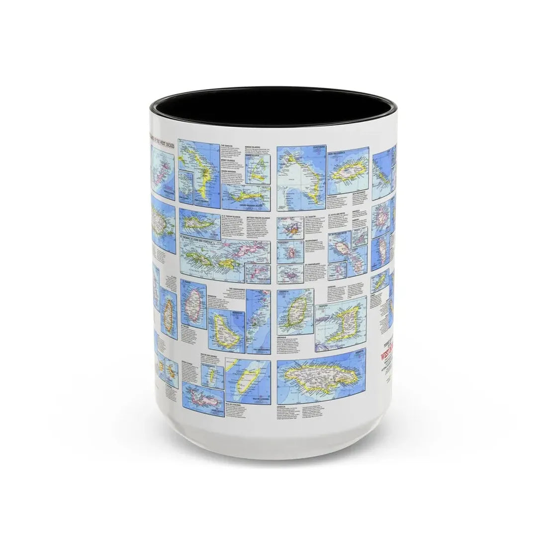 West Indies - Tourist Islands (1981) (Map) Accent Coffee Mug 15oz Black - Go Mug Yourself