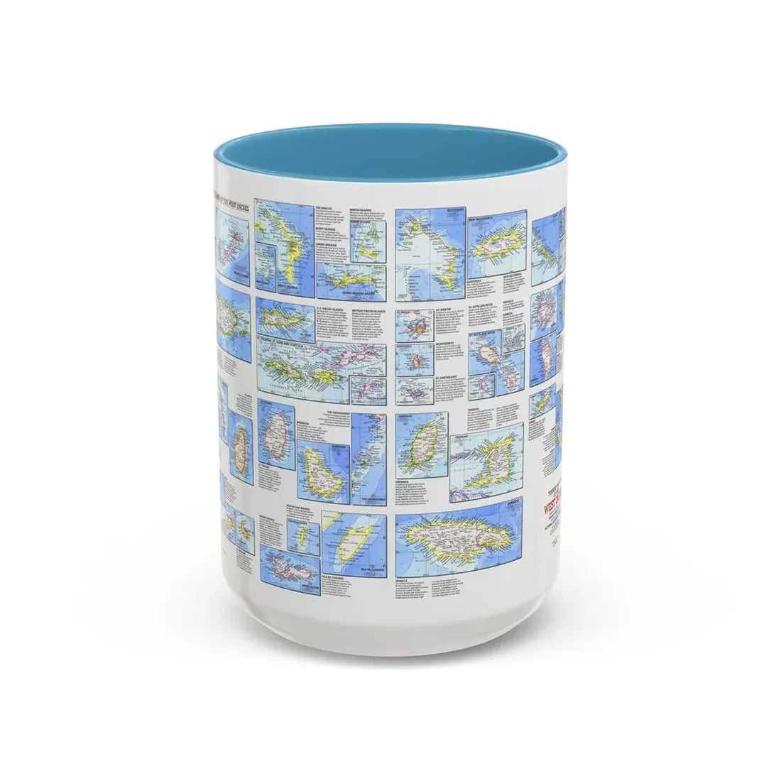 West Indies - Tourist Islands (1981) (Map) Accent Coffee Mug 15oz Light Blue - Go Mug Yourself