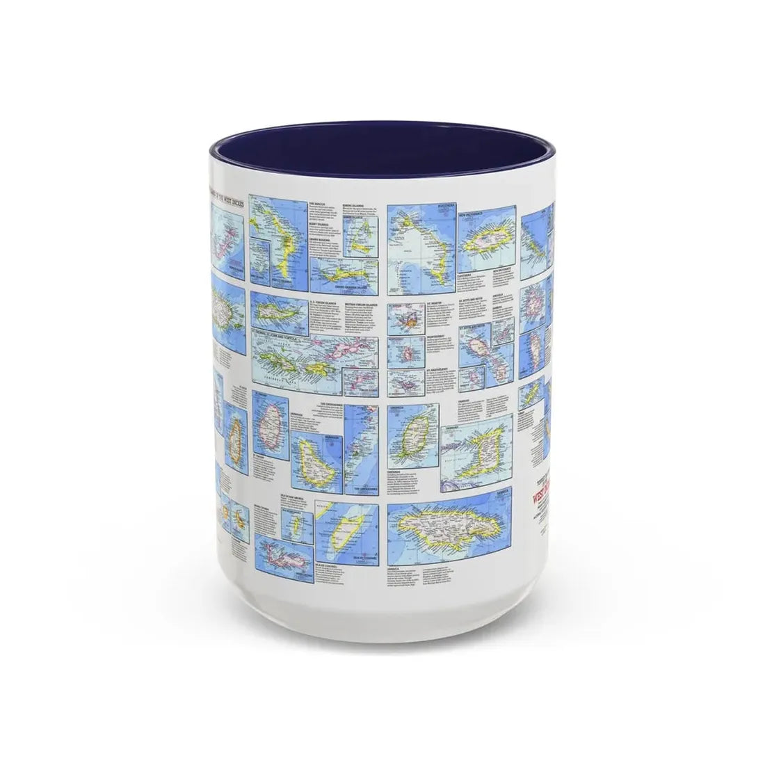 West Indies - Tourist Islands (1981) (Map) Accent Coffee Mug 15oz Navy - Go Mug Yourself