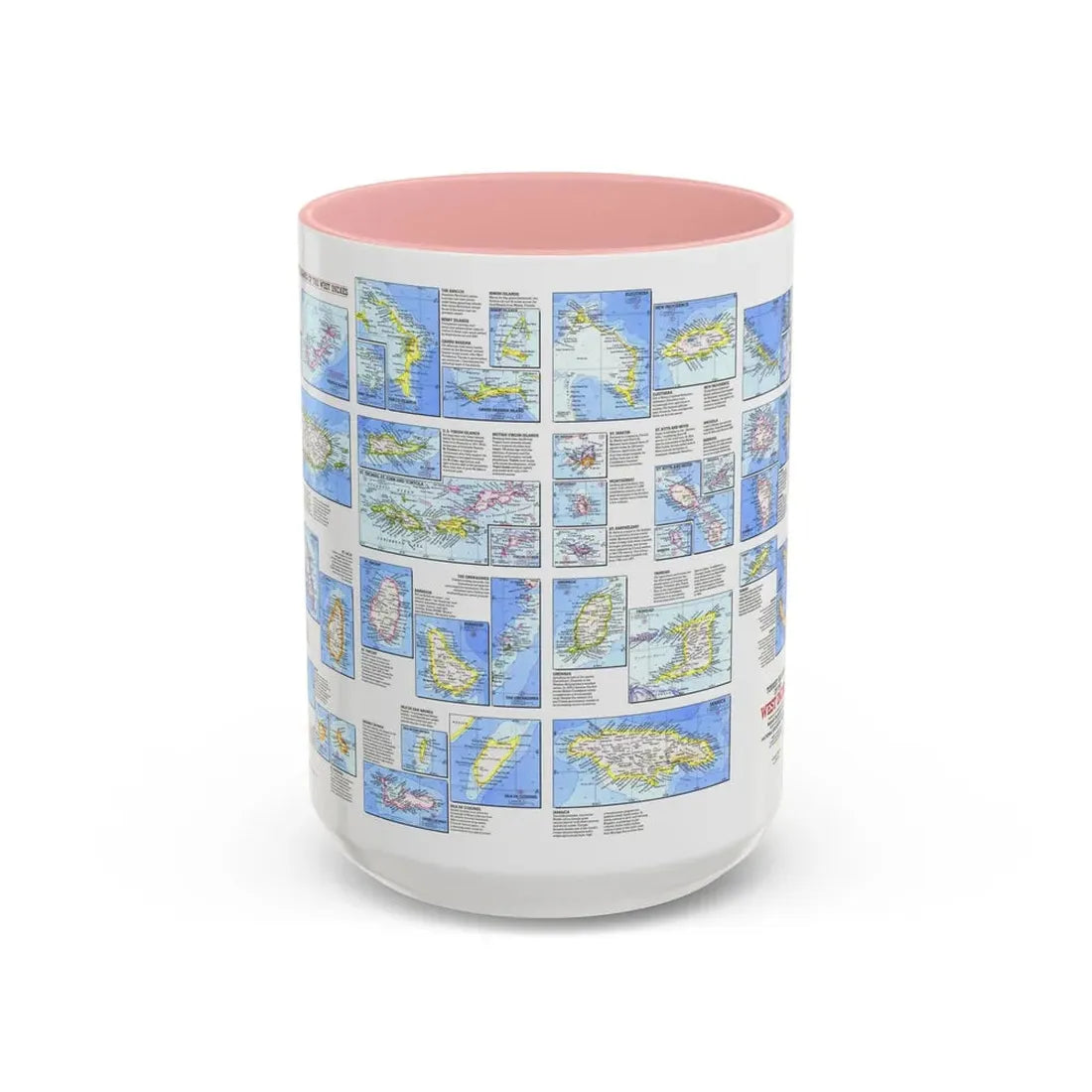 West Indies - Tourist Islands (1981) (Map) Accent Coffee Mug 15oz Pink - Go Mug Yourself