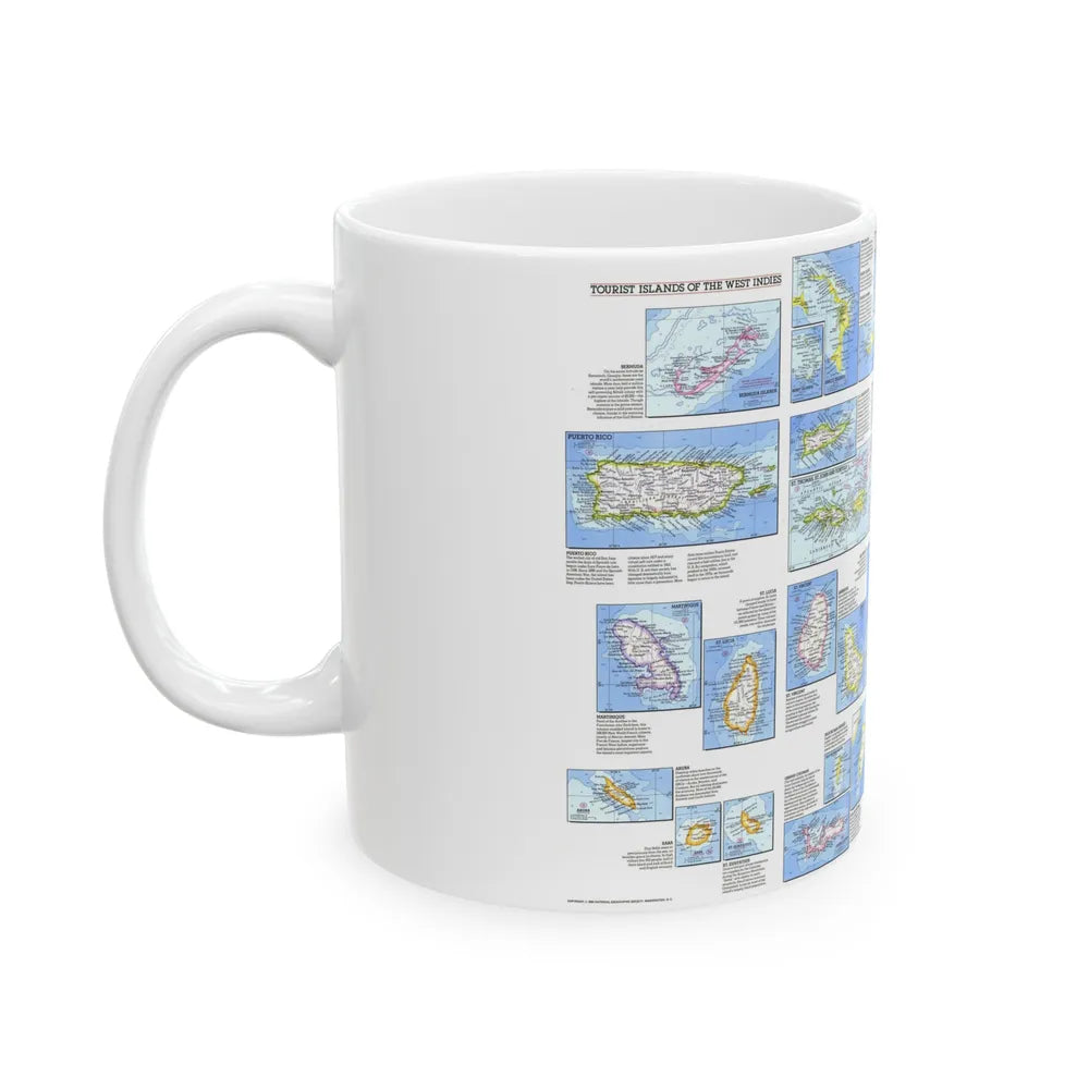 West Indies - Tourist Islands (1981) (Map) White Coffee Mug-Go Mug Yourself