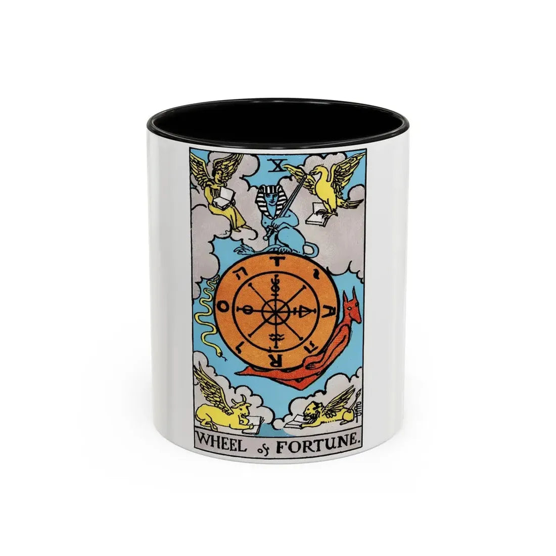 Wheel of Fortune (Tarot Card) Accent Coffee Mug 11oz Black - Go Mug Yourself
