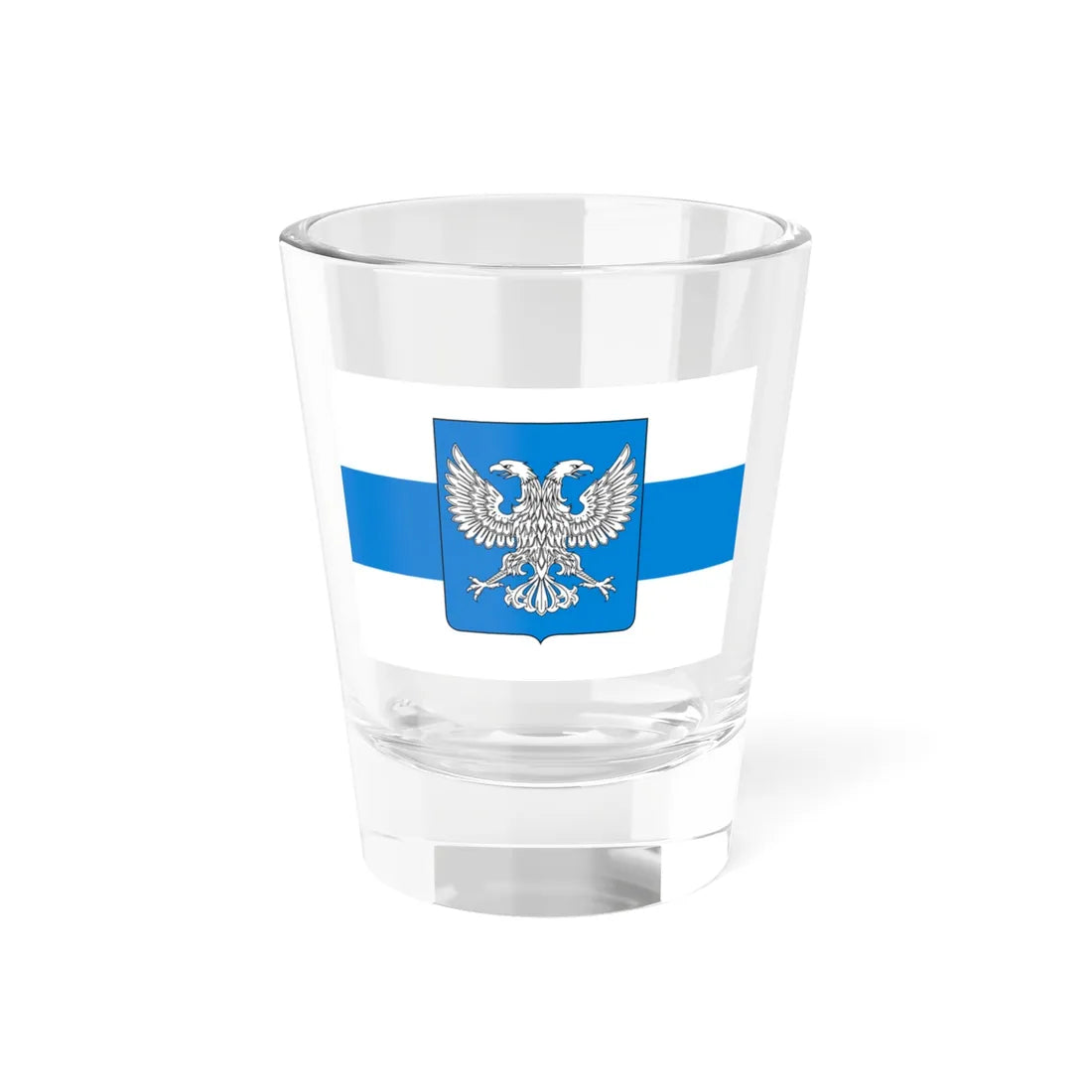White-blue-white flag with Novgorod Republic Double-headed eagle Shield (Russia) Shot Glass 1.5oz 1.5oz - Go Mug Yourself
