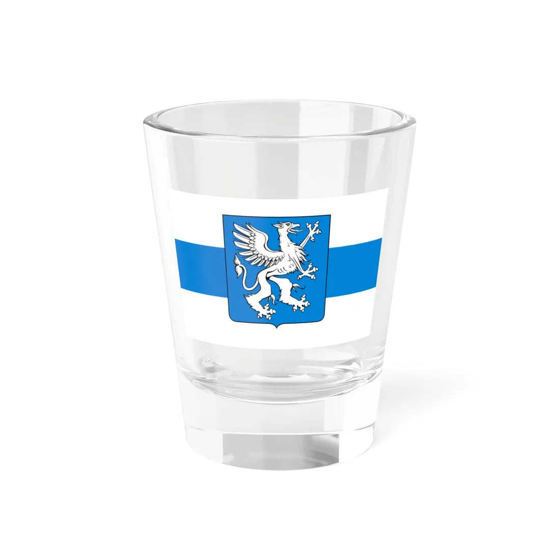 White-blue-white flag with Novgorod Republic Griffin Shield (Russia) Shot Glass 1.5oz 1.5oz - Go Mug Yourself