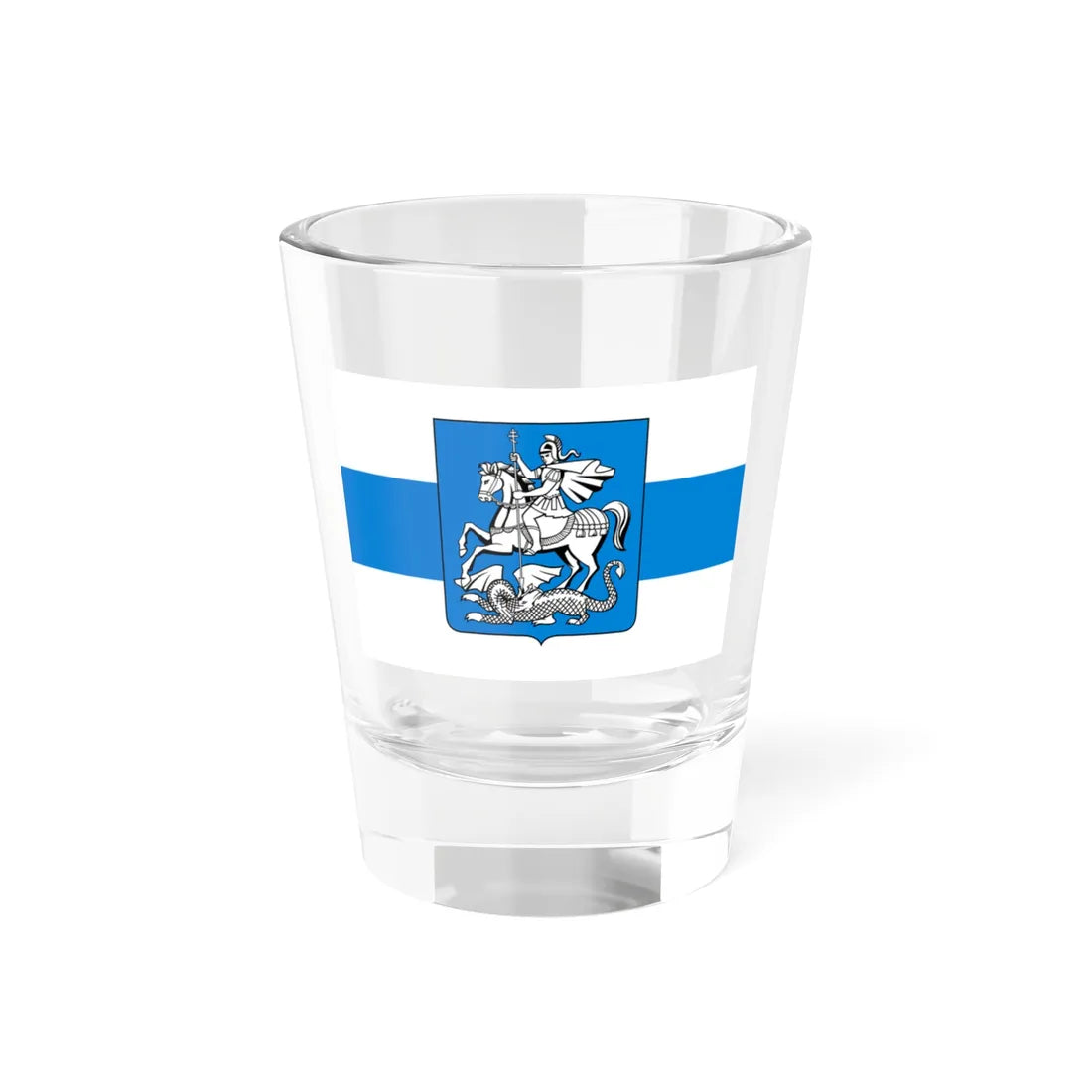 White-blue-white flag with Novgorod Republic Saint George and the Dragon Shield (Russia) Shot Glass 1.5oz 1.5oz - Go Mug Yourself