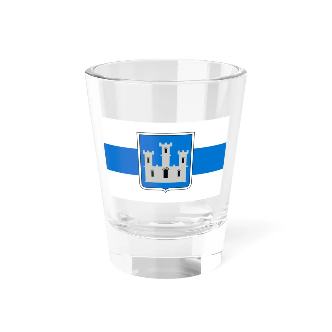 White-blue-white flag with Novgorod Republic Silver Castle Shield (Russia) Shot Glass 1.5oz 1.5oz - Go Mug Yourself