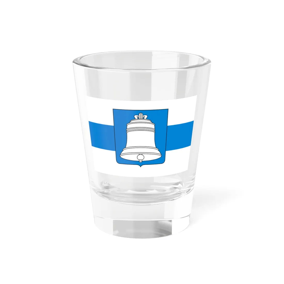 White-blue-white flag with Novgorod Republic Veche Bell Shield (Russia) Shot Glass 1.5oz - Go Mug Yourself