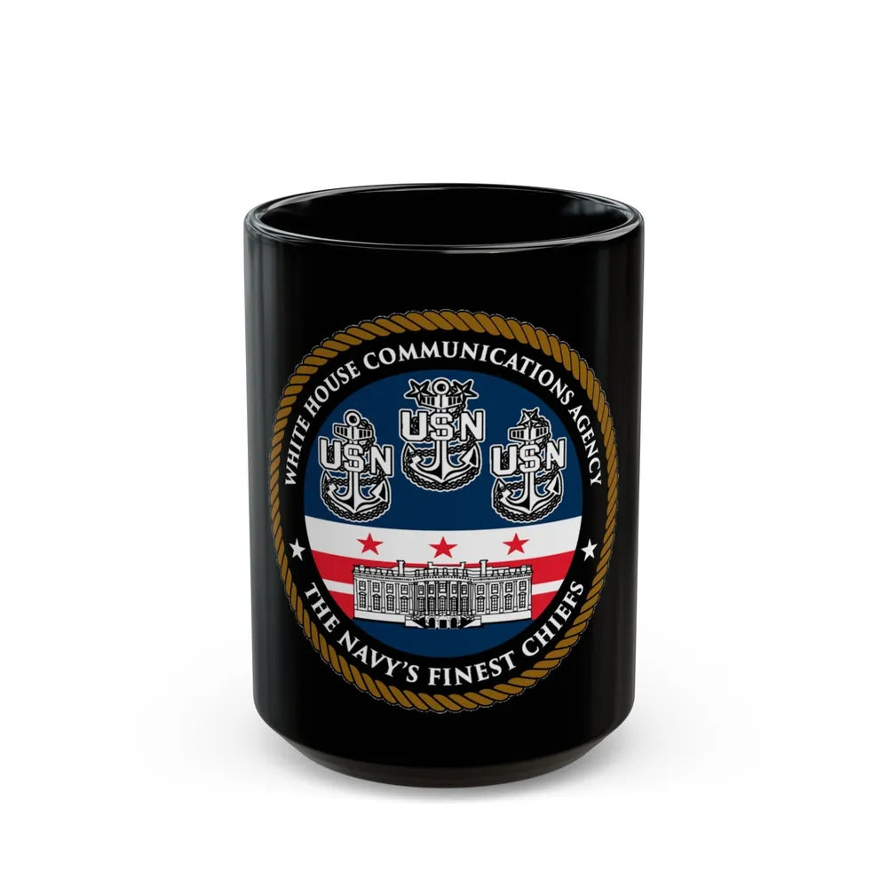 White House Communications (U.S. Navy) Black Coffee Mug-15oz-Go Mug Yourself