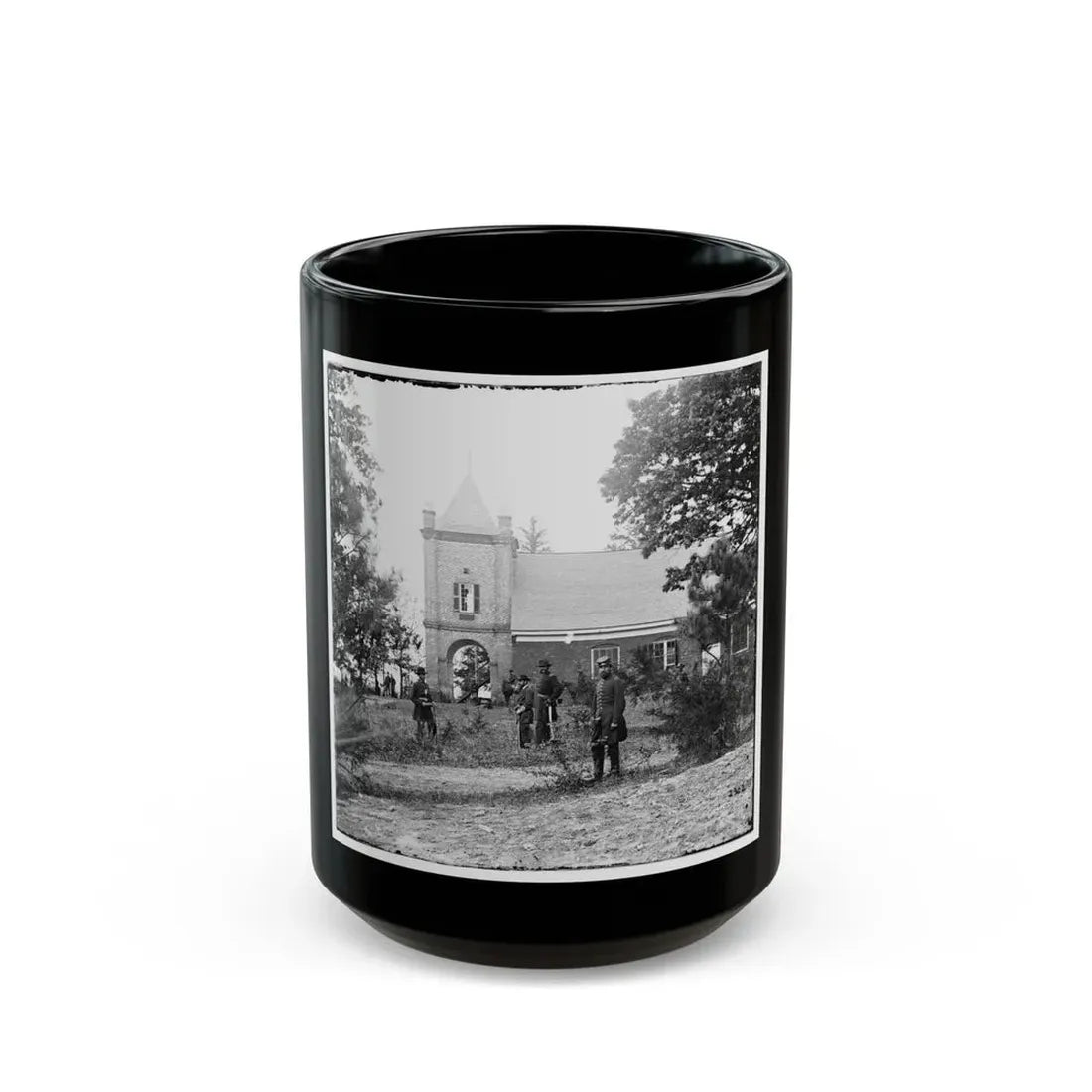White House Landing, Va., Vicinity. St. Peter's Church, With Federal Soldiers (U.S. Civil War) Black Coffee Mug 15oz - Go Mug Yourself