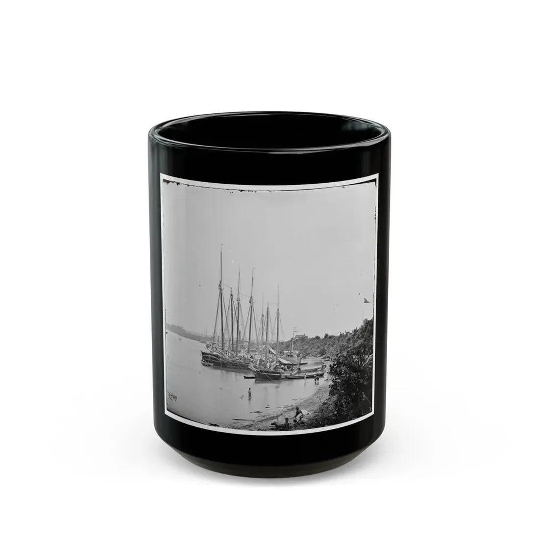 White House Landing, Va. View Down River, With Supply Vessels (U.S. Civil War) Black Coffee Mug 15oz - Go Mug Yourself