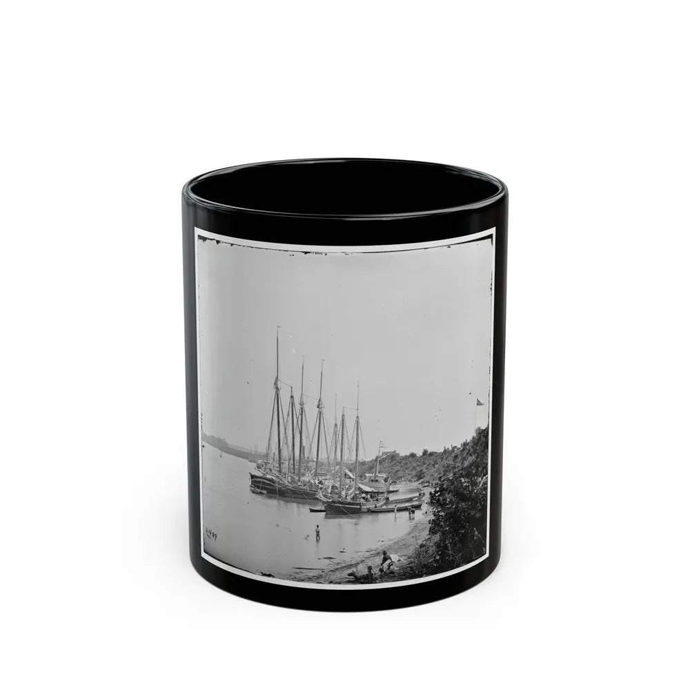 White House Landing, Va. View Down River, With Supply Vessels (U.S. Civil War) Black Coffee Mug-11oz-Go Mug Yourself