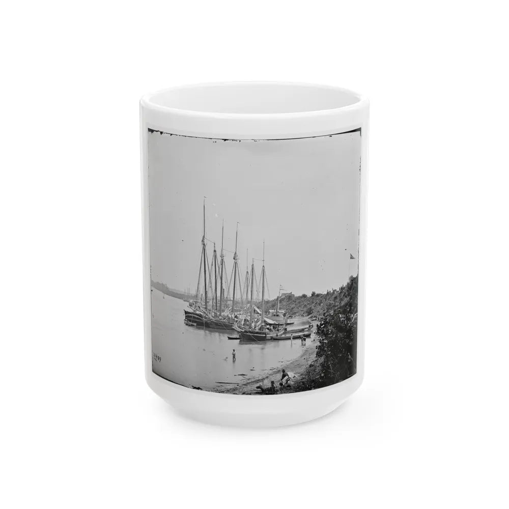 White House Landing, Va. View Down River, With Supply Vessels (U.S. Civil War) White Coffee Mug-15oz-Go Mug Yourself